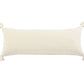 14" X 36" Off White And Turquoise Lumbar Beach Striped Cotton Throw Pillow Cover with Tassels