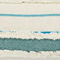 14" X 36" Off White And Turquoise Lumbar Beach Striped Cotton Throw Pillow Cover with Tassels