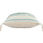 20" Off White And Turquoise Beach Striped Cotton Throw Pillow Cover with Tassels
