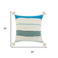 20" White And Blue Beach Striped Cotton Throw Pillow Cover
