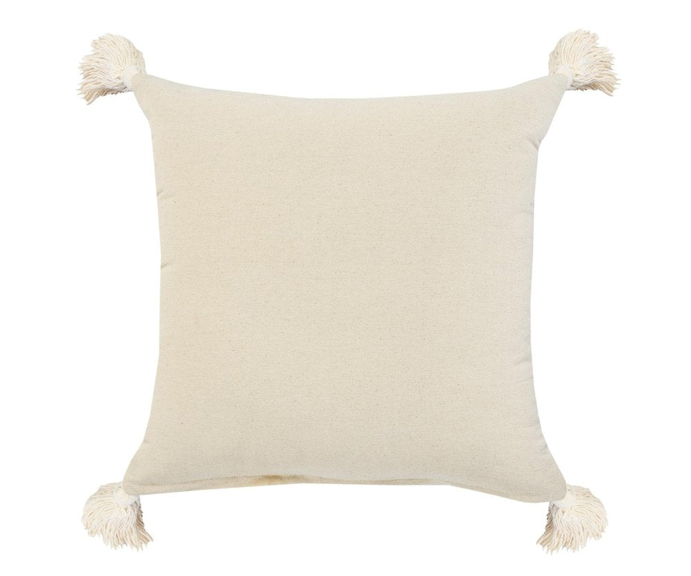 20" Off White And Turquoise Beach Striped Cotton Throw Pillow Cover with Tassels