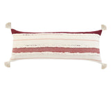 14" X 36" Off White And Maroon Lumbar Beach Striped Cotton Throw Pillow Cover with Tassels