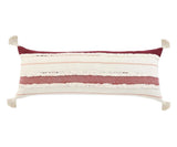 14" X 36" Off White And Maroon Lumbar Beach Striped Cotton Throw Pillow Cover with Tassels