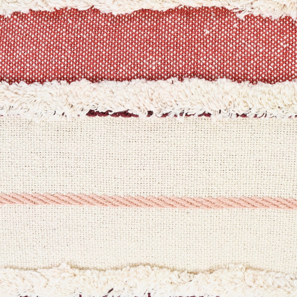 14" X 36" Off White And Maroon Lumbar Beach Striped Cotton Throw Pillow Cover with Tassels