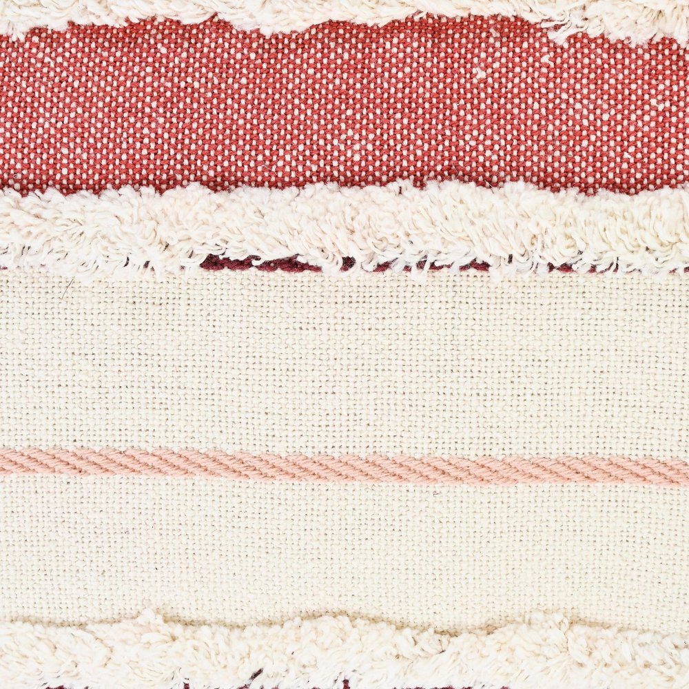 14" X 36" Off White And Maroon Lumbar Beach Striped Cotton Throw Pillow Cover with Tassels