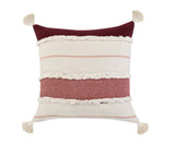 20" Off White And Maroon Beach Striped Cotton Throw Pillow Cover with Tassels