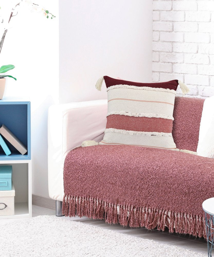 20" White And Red Beach Geometric Cotton Throw Pillow Cover