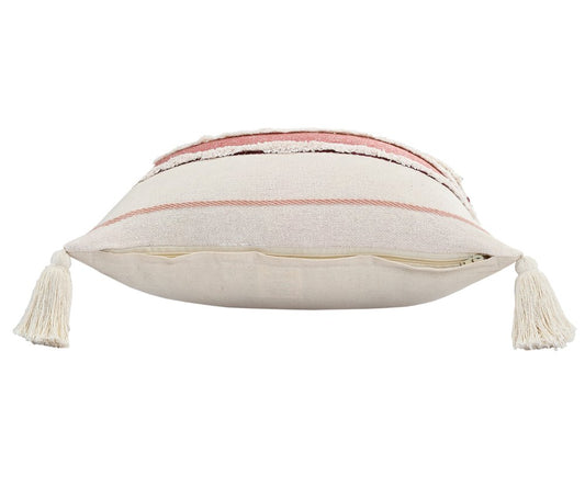 20" White And Red Beach Geometric Cotton Throw Pillow Cover