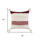 20" Off White And Maroon Beach Striped Cotton Throw Pillow Cover with Tassels