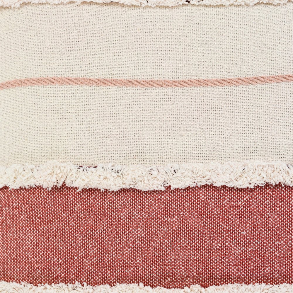 20" Off White And Maroon Beach Striped Cotton Throw Pillow Cover with Tassels