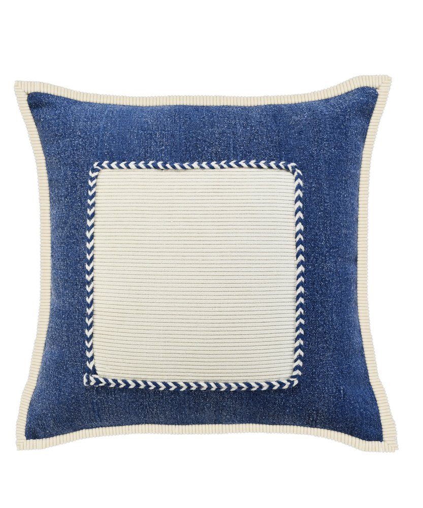 20" Blue And White Beach Coastal Cotton Throw Pillow Cover