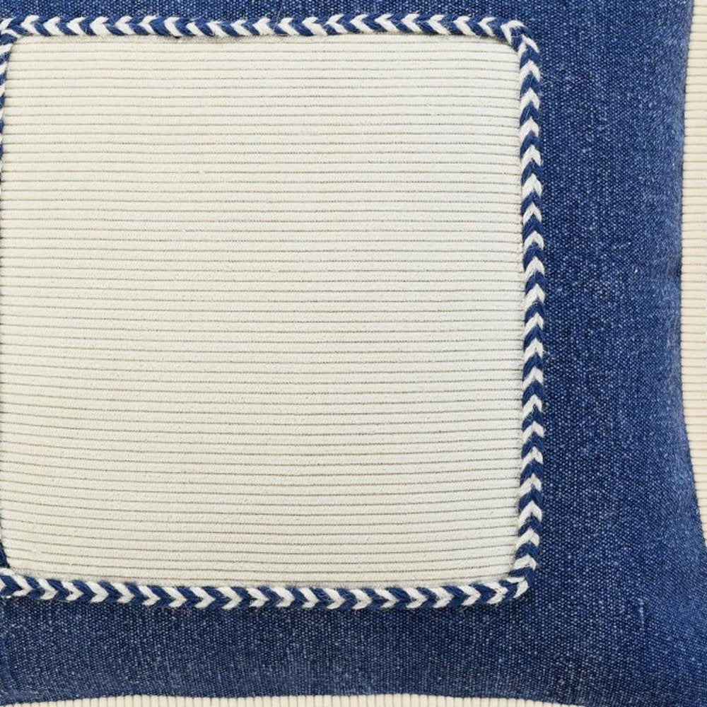 20" Blue And White Beach Coastal Cotton Throw Pillow Cover