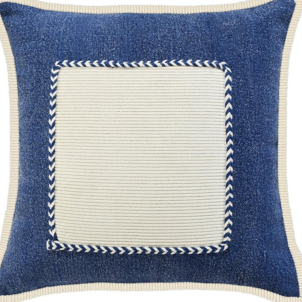 20" Blue And White Beach Coastal Cotton Throw Pillow Cover