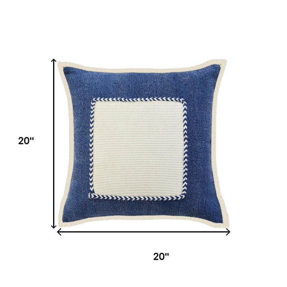 20" Blue And White Beach Coastal Cotton Throw Pillow Cover