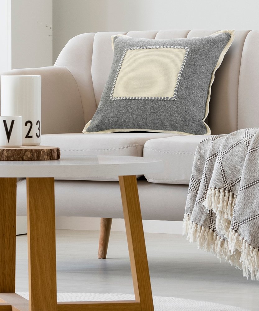 20" Gray And White Beach Coastal Cotton Throw Pillow Cover