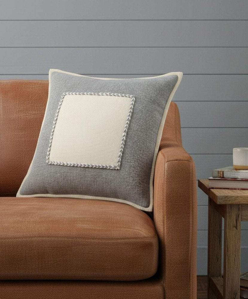 20" Gray And White Beach Color Block Cotton Throw Pillow Cover with Texture