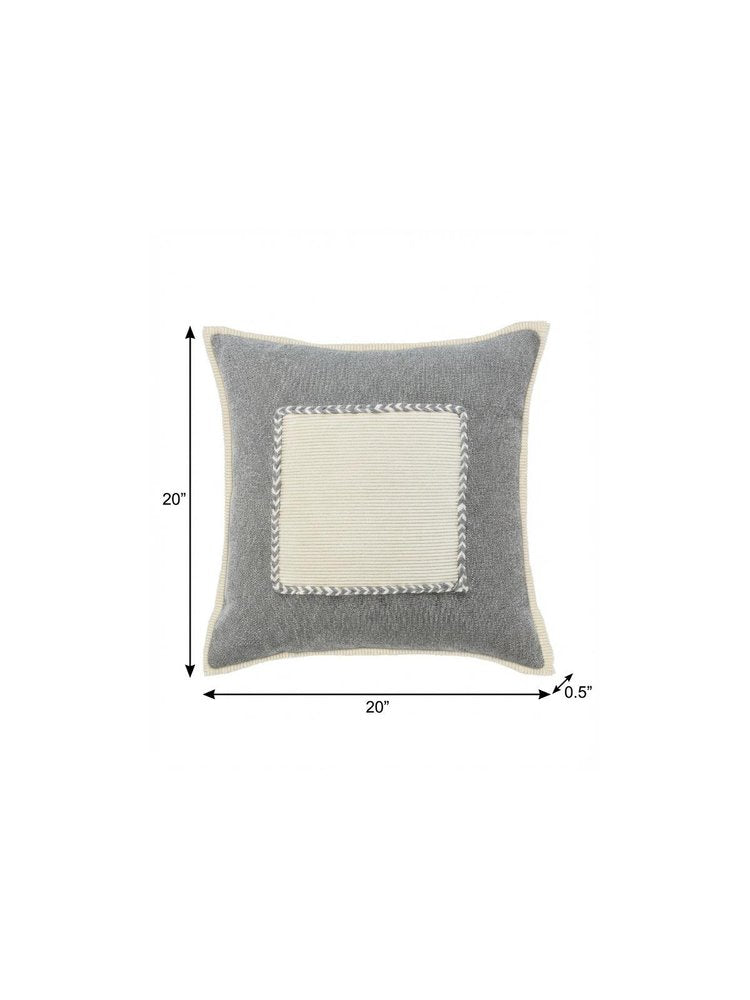 20" Gray And White Beach Color Block Cotton Throw Pillow Cover with Texture