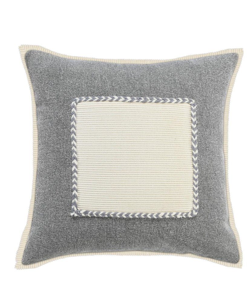 20" Gray And White Beach Color Block Cotton Throw Pillow Cover with Texture
