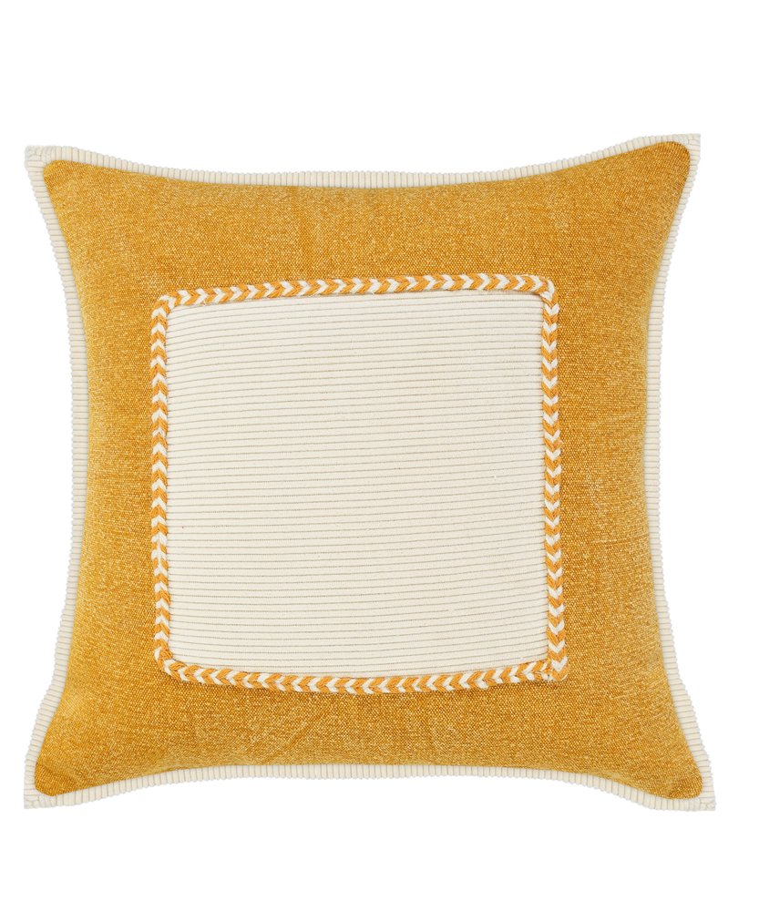 20" Yellow And White Beach Coastal Cotton Throw Pillow Cover