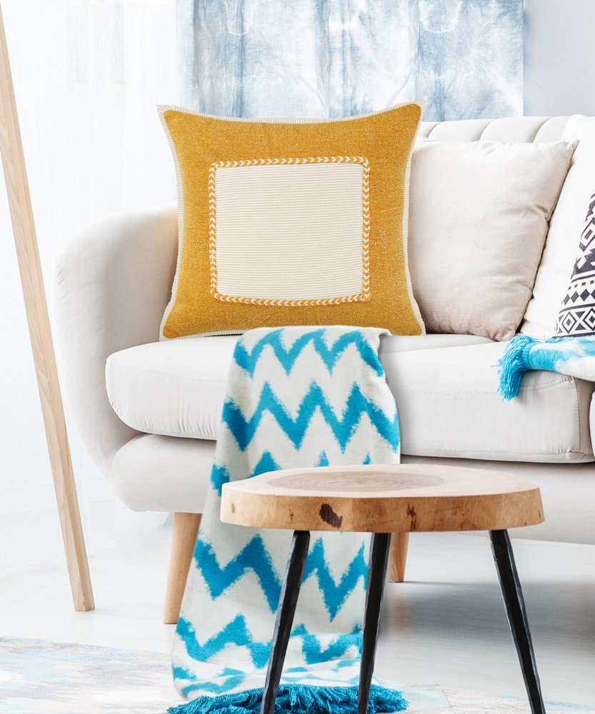 20" Yellow And White Beach Coastal Cotton Throw Pillow Cover