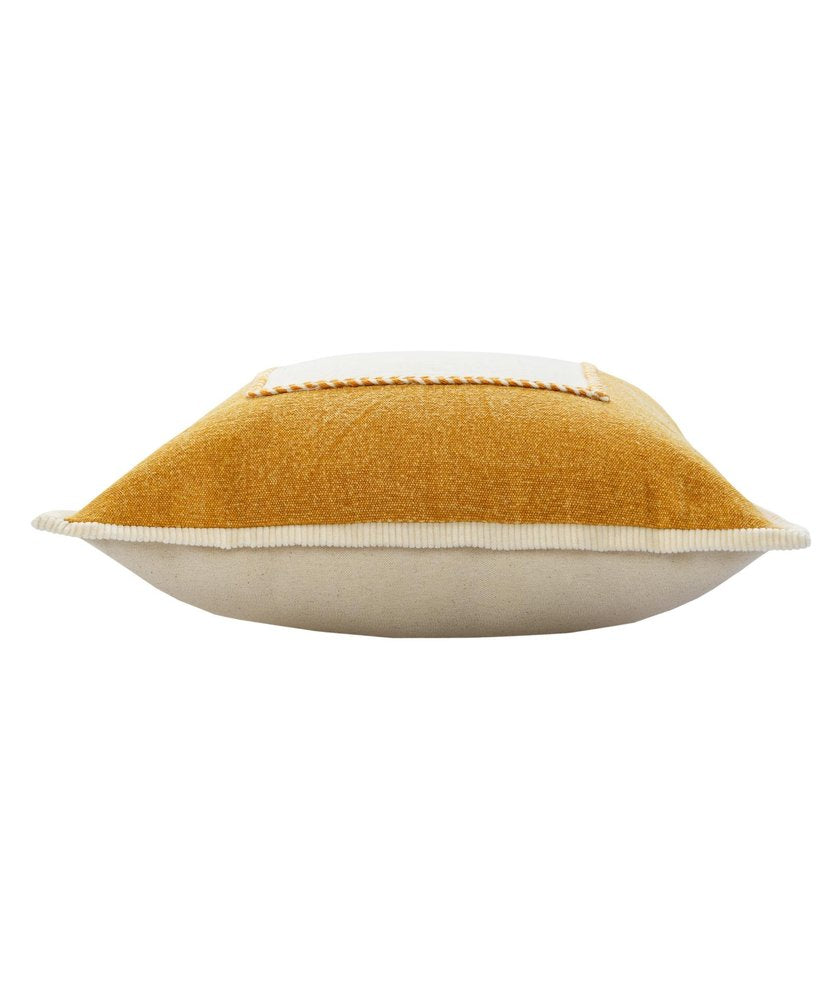 20" Yellow And White Beach Color Block Cotton Throw Pillow Cover with Texture