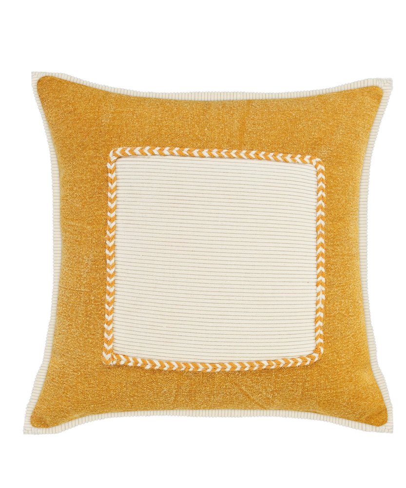 20" Yellow And White Beach Color Block Cotton Throw Pillow Cover with Texture