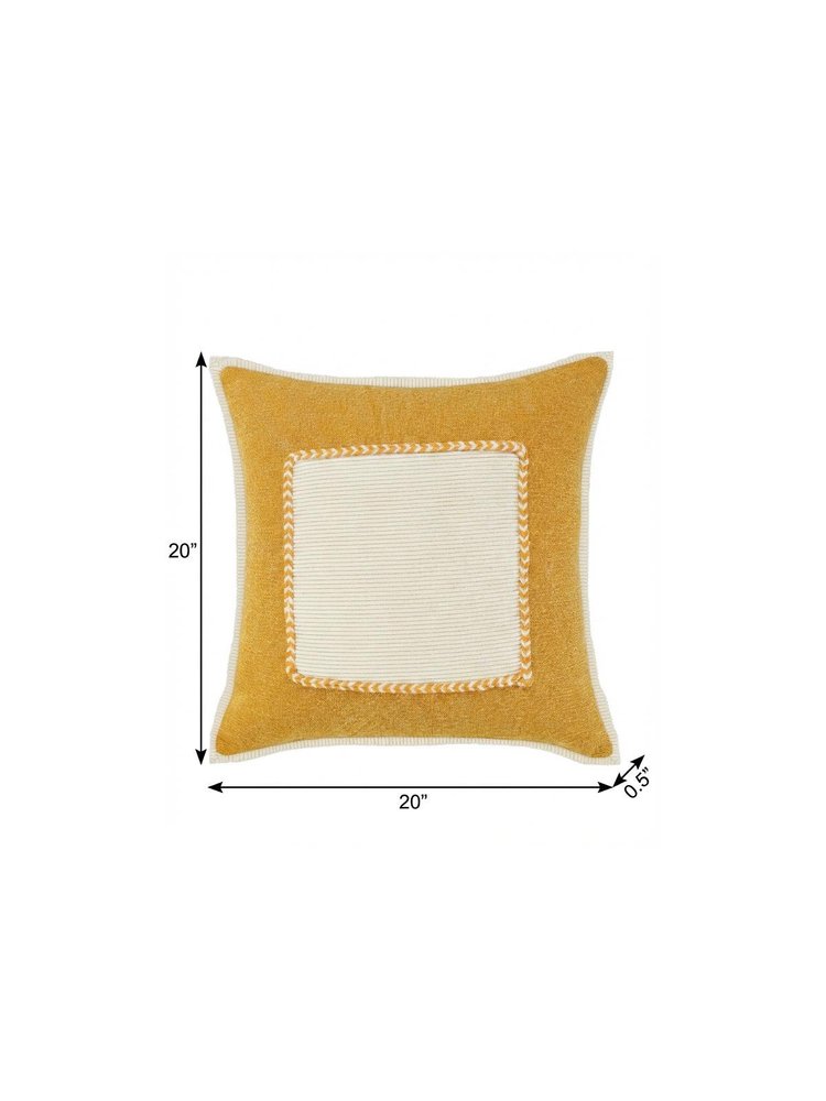 20" Yellow And White Beach Color Block Cotton Throw Pillow Cover with Texture
