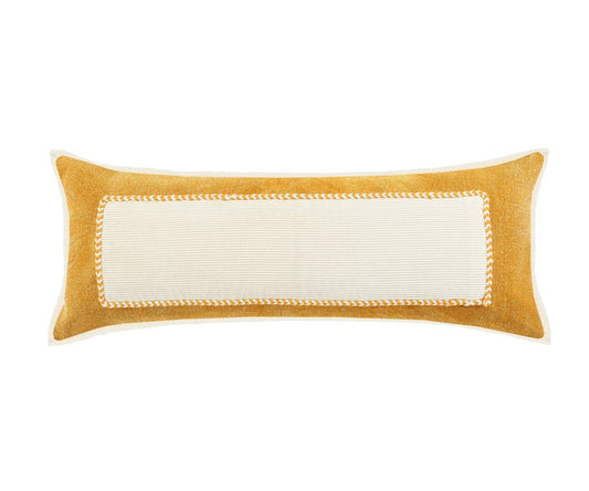 14" X 36" Yellow And White Lumbar Beach Coastal Cotton Throw Pillow Cover