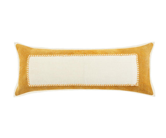 14" X 36" Yellow And White Lumbar Beach Color Block Cotton Throw Pillow Cover with Texture