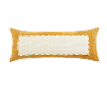 14" X 36" Yellow And White Lumbar Beach Color Block Cotton Throw Pillow Cover with Texture