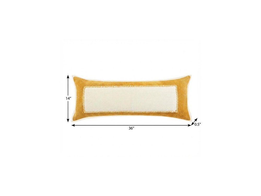 14" X 36" Yellow And White Lumbar Beach Color Block Cotton Throw Pillow Cover with Texture