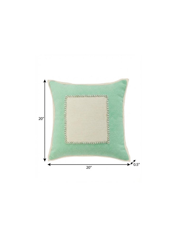 20" Green And White Beach Color Block Cotton Throw Pillow Cover with Texture