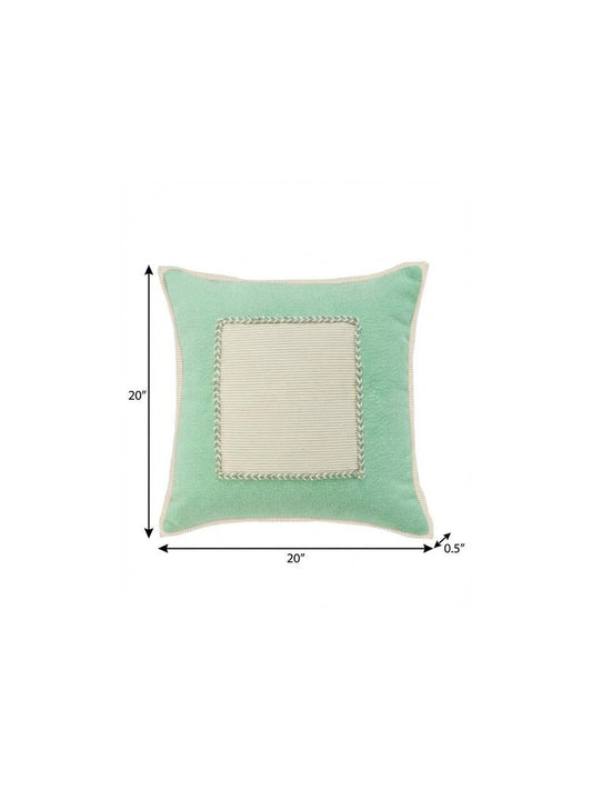 20" Green And White Beach Color Block Cotton Throw Pillow Cover with Texture