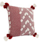20" Red And White Geometric Cotton Throw Pillow Cover with Tassels Tufts And Texture