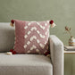 20" Red And White Geometric Cotton Throw Pillow Cover with Tassels Tufts And Texture