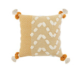 20" Yellow And White Geometric Cotton Throw Pillow Cover with Tassels Tufts And Texture