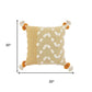 20" Yellow And White Geometric Cotton Throw Pillow Cover with Tassels Tufts And Texture