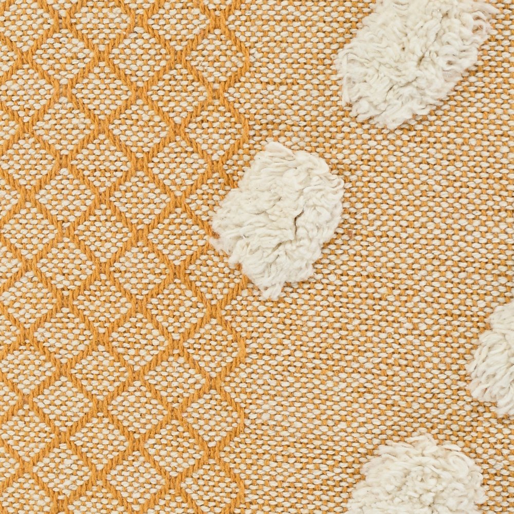20" Yellow And White Geometric Cotton Throw Pillow Cover with Tassels Tufts And Texture