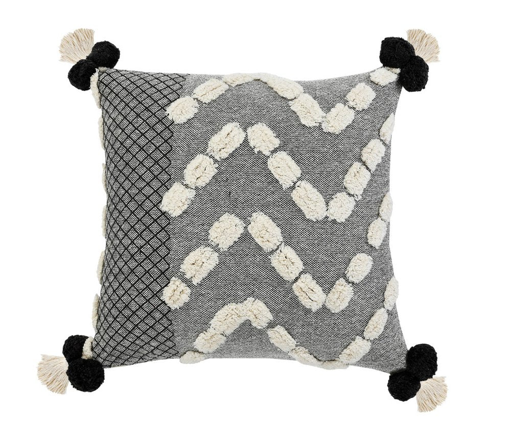20" Gray And White Geometric Cotton Throw Pillow Cover