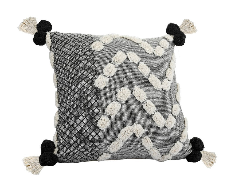 20" Gray And White Geometric Cotton Throw Pillow Cover