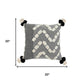 20" Gray And White Geometric Cotton Throw Pillow Cover with Tassels Tufts And Texture