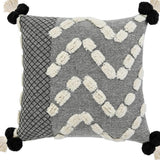 20" Gray And White Geometric Cotton Throw Pillow Cover with Tassels Tufts And Texture