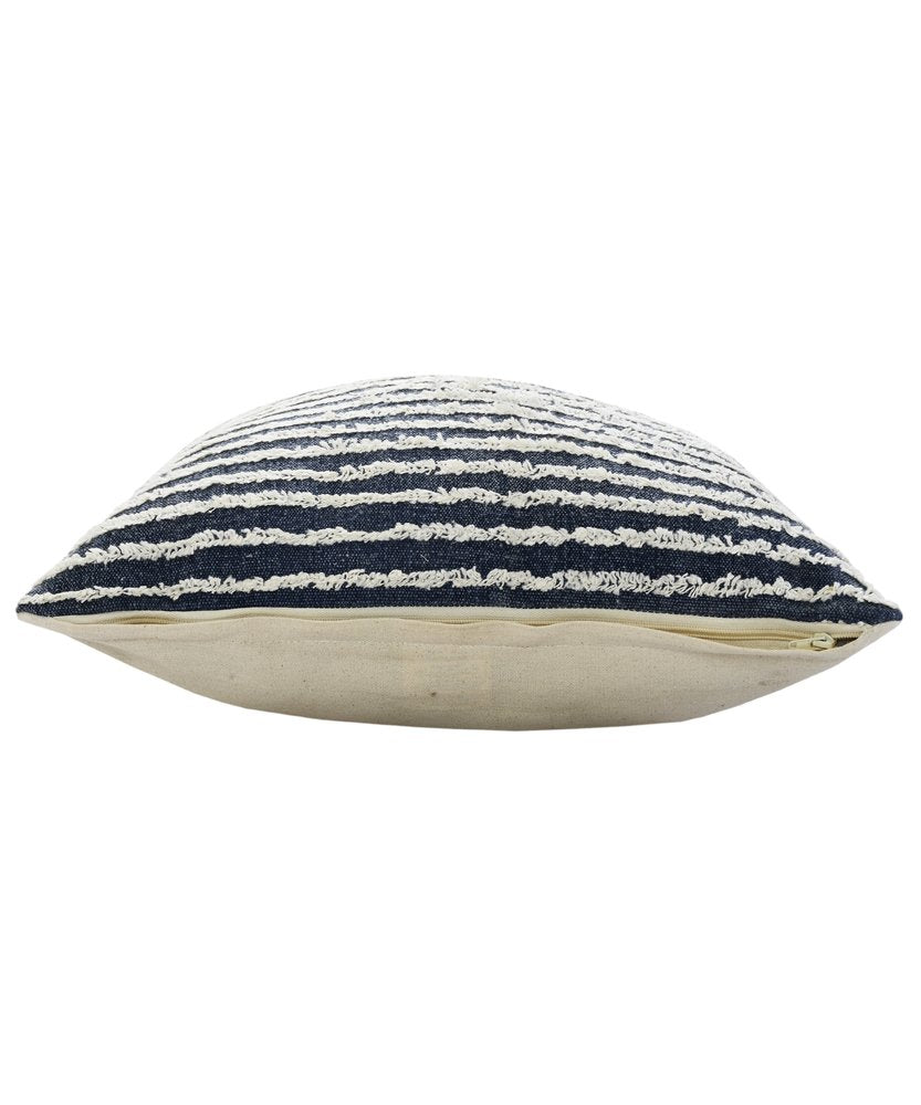 20" Blue And White Striped Cotton Throw Pillow Cover with Tufts