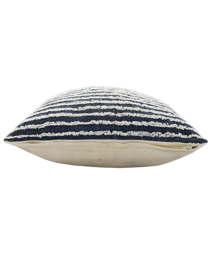 20" Blue And White Striped Cotton Throw Pillow Cover with Tufts