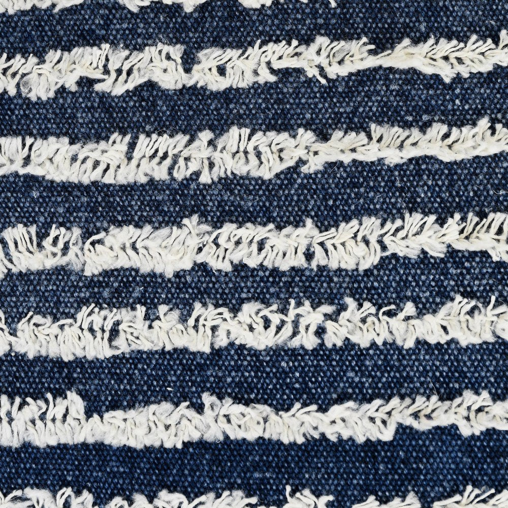 20" Blue And White Striped Cotton Throw Pillow Cover with Tufts