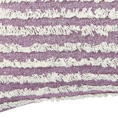 14" X 36" Lavender And Off White Lumbar Striped Cotton Throw Pillow Cover with Tufts