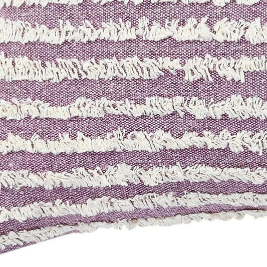 14" X 36" Lavender And Off White Lumbar Striped Cotton Throw Pillow Cover with Tufts