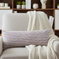 14" X 36" Lavender And Off White Lumbar Striped Cotton Throw Pillow Cover with Tufts