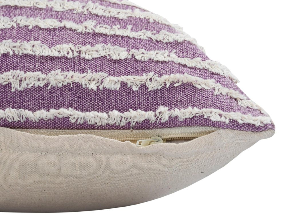 14" X 36" Lavender And Off White Lumbar Striped Cotton Throw Pillow Cover with Tufts
