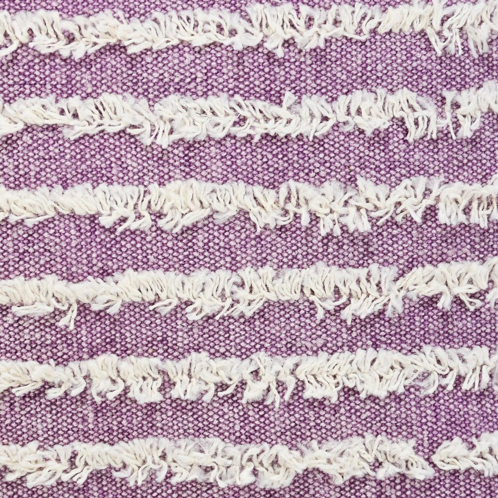 14" X 36" Lavender And Off White Lumbar Striped Cotton Throw Pillow Cover with Tufts